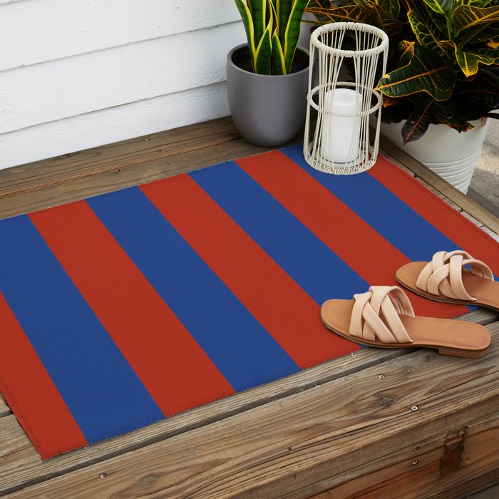 Ultramarine and Carrot Cake Stripes Outdoor Rug Gallery Image 2