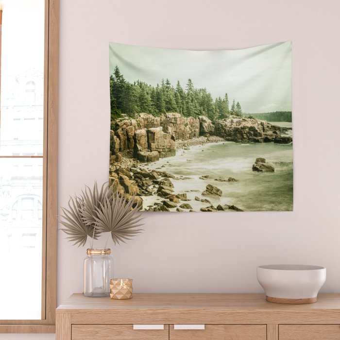 Acadia National Park Maine Rocky Beach Wall Tapestry Gallery Image 2