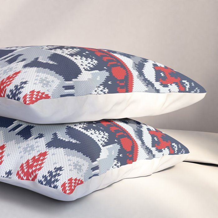 Fair isle knitting grey wolf // navy blue and grey wolves red moons and pine trees Pillow Sham Gallery Image 3