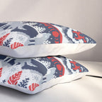 Fair isle knitting grey wolf // navy blue and grey wolves red moons and pine trees Pillow Sham Gallery Image 3