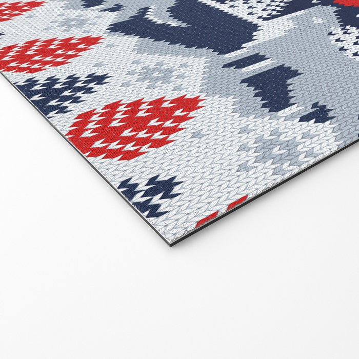 Fair isle knitting grey wolf // navy blue and grey wolves red moons and pine trees Welcome Mat Gallery Image 2
