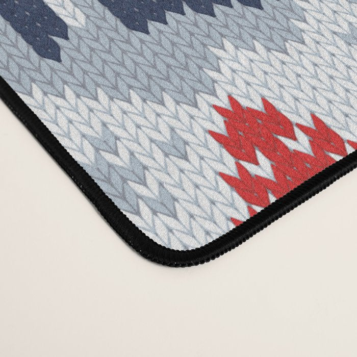 Fair isle knitting grey wolf // navy blue and grey wolves red moons and pine trees Desk Mat Gallery Image 4