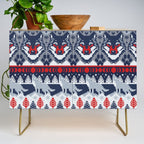 Fair isle knitting grey wolf // navy blue and grey wolves red moons and pine trees Credenza Gallery Image 1