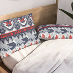 Fair isle knitting grey wolf // navy blue and grey wolves red moons and pine trees Pillow Sham Gallery Image 2
