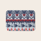 Fair isle knitting grey wolf // navy blue and grey wolves red moons and pine trees Bath Mat Gallery Image 1