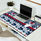 Fair isle knitting grey wolf // navy blue and grey wolves red moons and pine trees Desk Mat Gallery Image 2