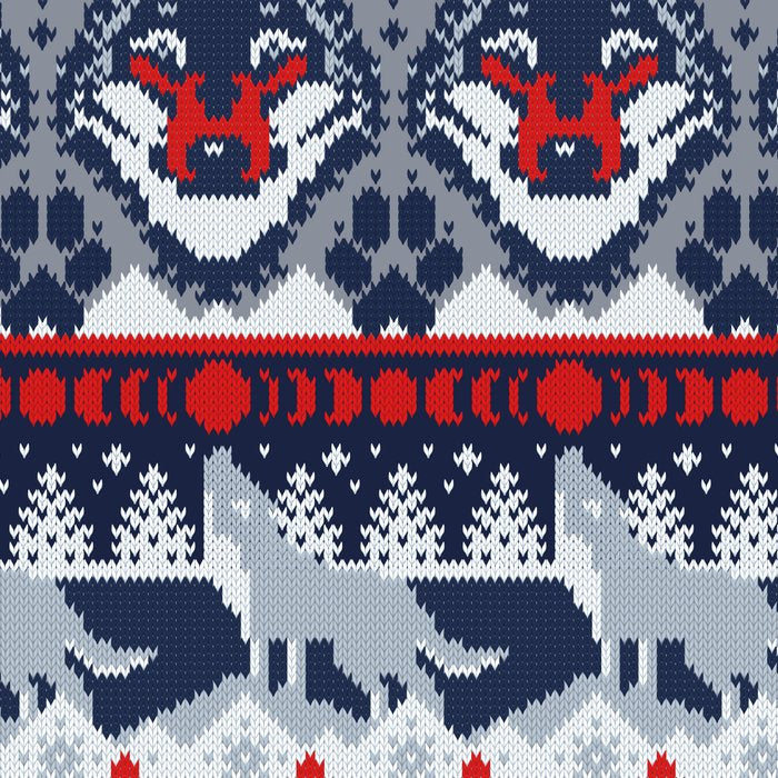 Fair isle knitting grey wolf // navy blue and grey wolves red moons and pine trees Coffee Mug Gallery Image 2