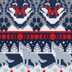 Fair isle knitting grey wolf // navy blue and grey wolves red moons and pine trees Coffee Mug Gallery Image 2