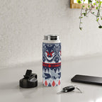Fair isle knitting grey wolf // navy blue and grey wolves red moons and pine trees Water Bottle Gallery Image 4