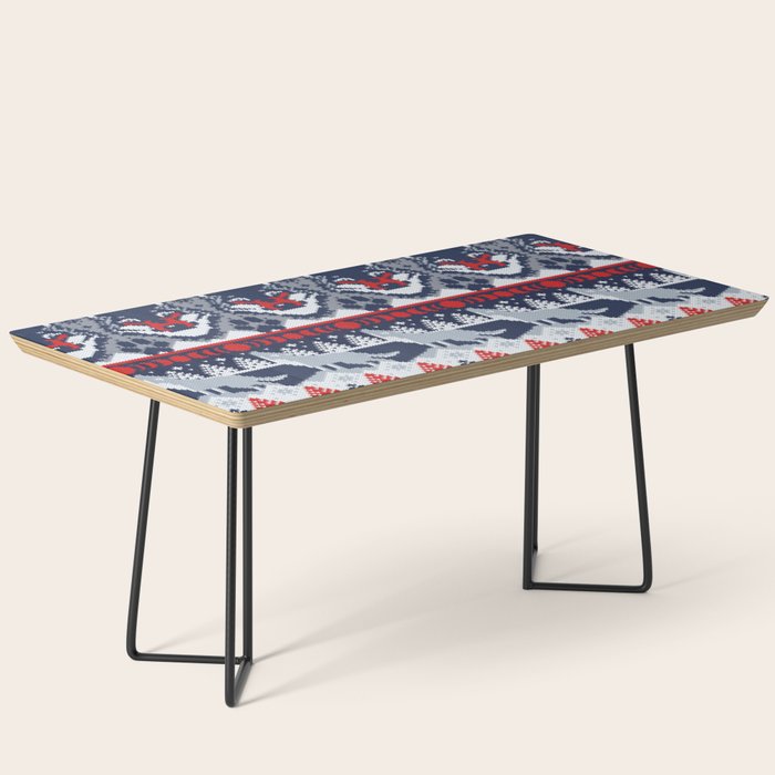 Fair isle knitting grey wolf // navy blue and grey wolves red moons and pine trees Coffee Table Gallery Image 1