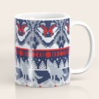 Fair isle knitting grey wolf // navy blue and grey wolves red moons and pine trees Coffee Mug Gallery Image 1