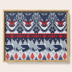 Fair isle knitting grey wolf // navy blue and grey wolves red moons and pine trees Serving Tray Gallery Image 1