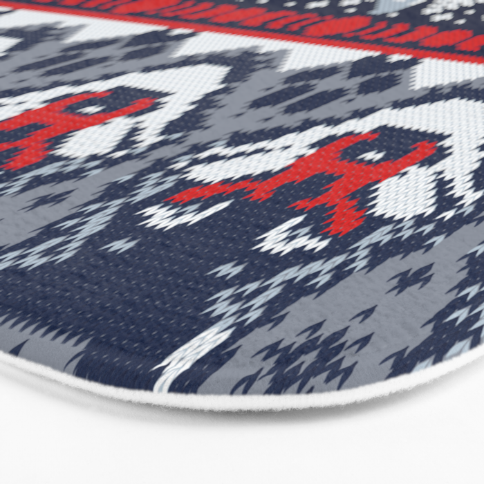 Fair isle knitting grey wolf // navy blue and grey wolves red moons and pine trees Bath Mat Gallery Image 3