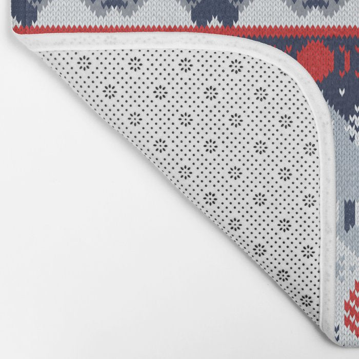 Fair isle knitting grey wolf // navy blue and grey wolves red moons and pine trees Bath Mat Gallery Image 2