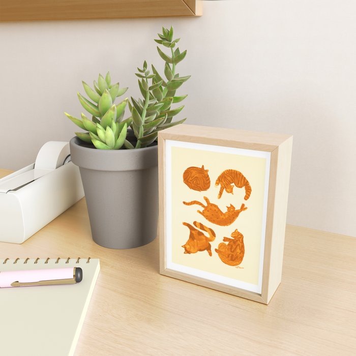 Sleepy Cozy Kitty Cats in Buttercup & Orange Mini Art Print Gallery Image 2