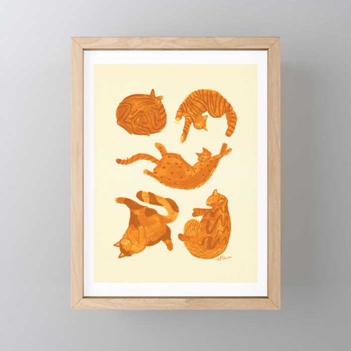 Sleepy Cozy Kitty Cats in Buttercup & Orange Mini Art Print Gallery Image 1
