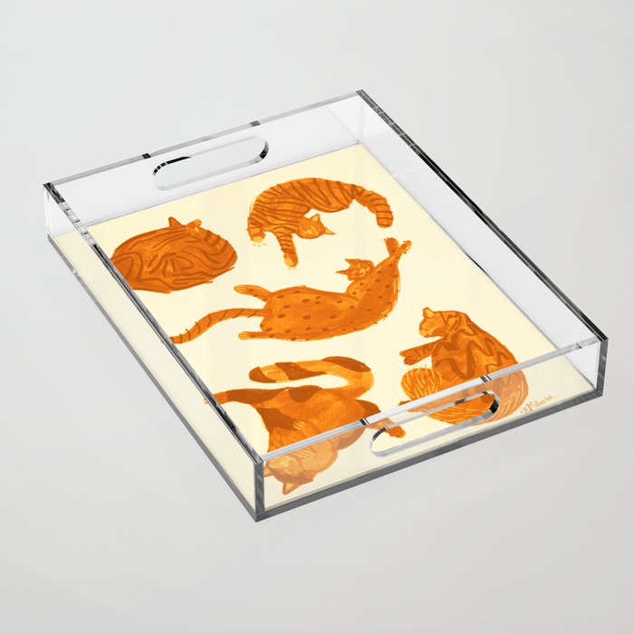 Sleepy Cozy Kitty Cats in Buttercup & Orange Acrylic Tray Gallery Image 1
