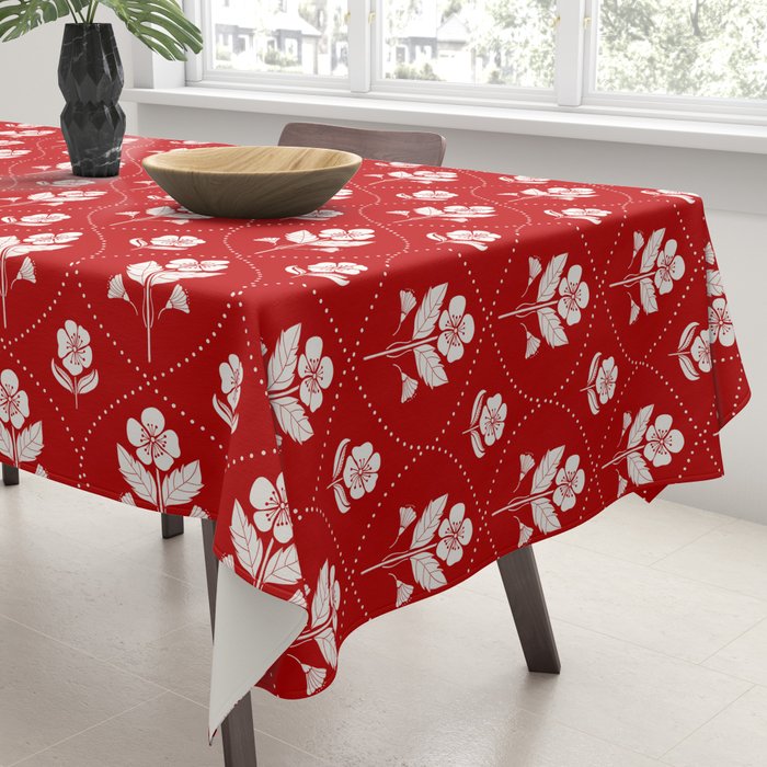 Hand-Drawn Nostalgic Floral Design in Bold Red Tablecloth Gallery Image 3