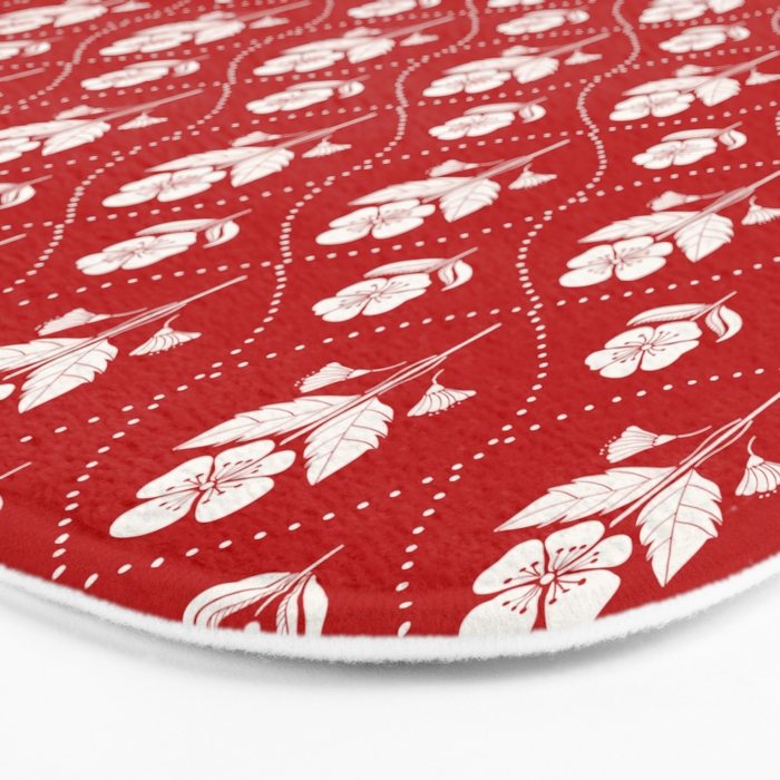 Hand-Drawn Nostalgic Floral Design in Bold Red Bath Mat Gallery Image 3