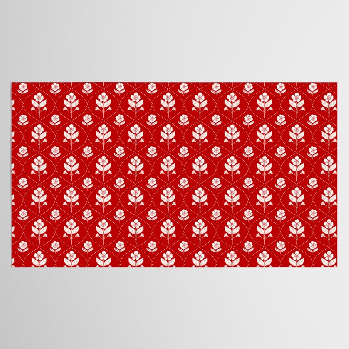 Hand-Drawn Nostalgic Floral Design in Bold Red Tablecloth Gallery Image 2