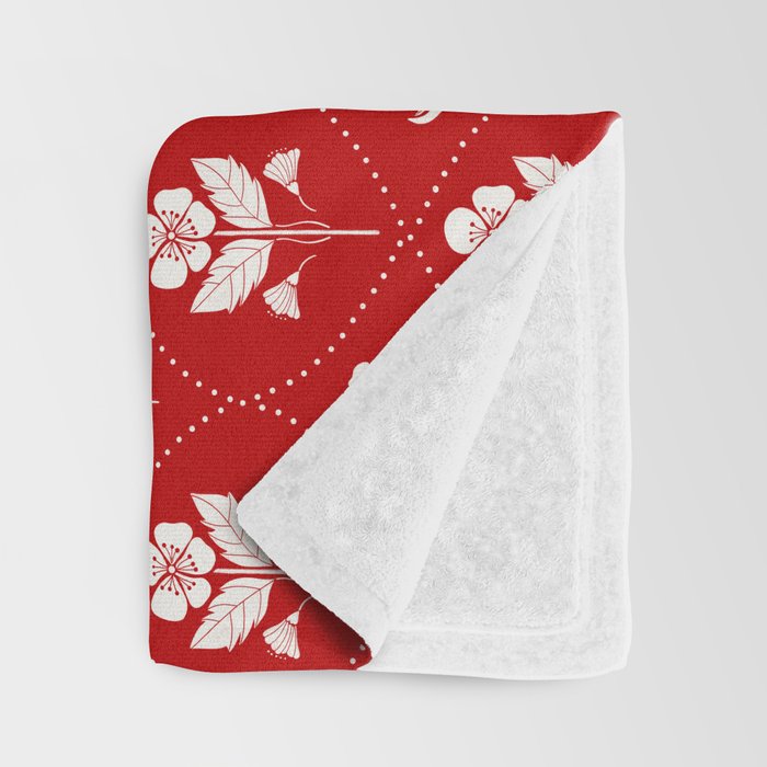 Hand-Drawn Nostalgic Floral Design in Bold Red Throw Blanket Gallery Image 3