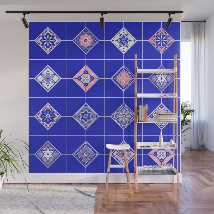 Talavera Mexican Tile - Pink & Periwinkle Palette Wall Mural Gallery Image 1
