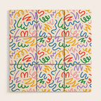 Colorful fun line doodle art pattern Wood Wall Art Gallery Image 1