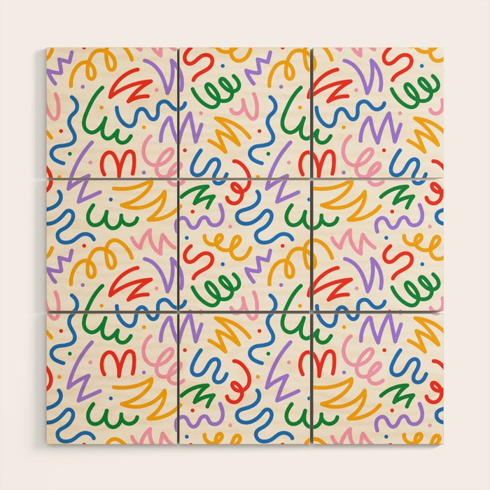 Colorful fun line doodle art pattern Wood Wall Art Gallery Image 1