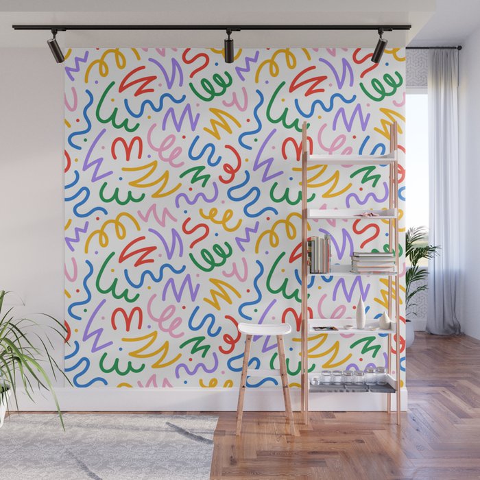 Colorful fun line doodle art pattern Wall Mural Gallery Image 1