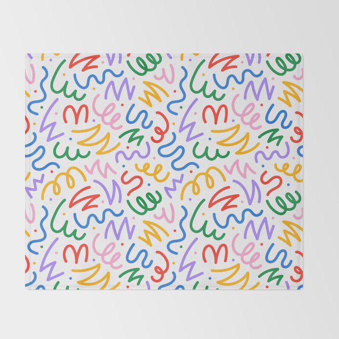 Colorful fun line doodle art pattern Throw Blanket Gallery Image 2