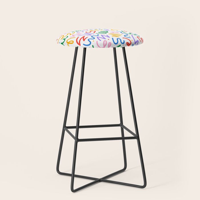 Colorful fun line doodle art pattern Stool Gallery Image 1