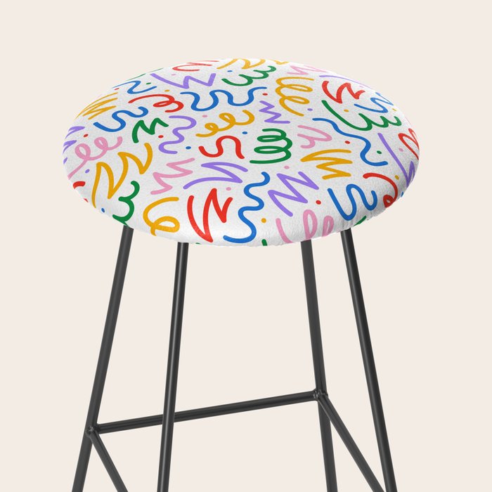 Colorful fun line doodle art pattern Stool Gallery Image 2