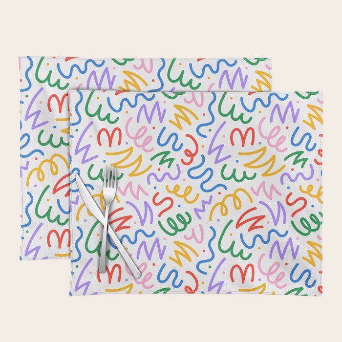 Colorful fun line doodle art pattern Placemat Gallery Image 1