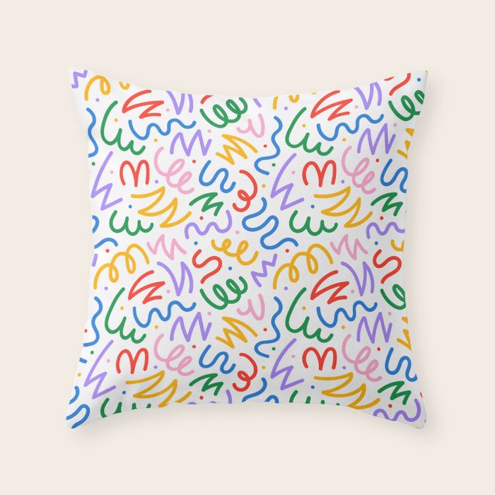 Colorful fun line doodle art pattern Throw Pillow Gallery Image 1