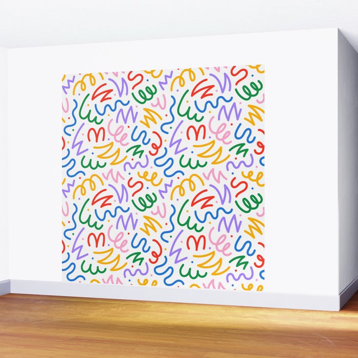 Colorful fun line doodle art pattern Wall Mural Gallery Image 2
