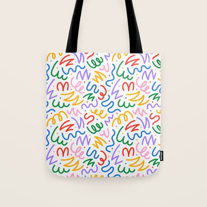 Colorful fun line doodle art pattern Tote Bag Gallery Image 1