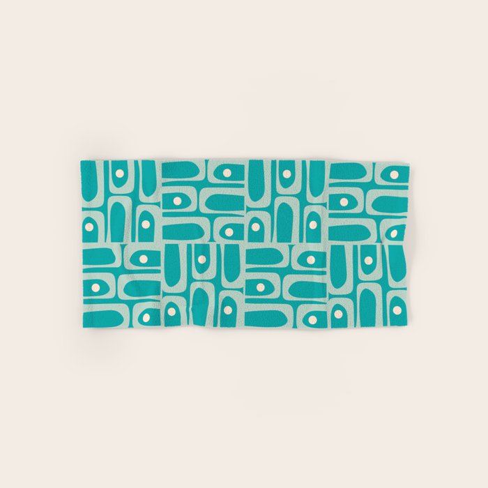 Mid Century Modern Piquet Abstract Geometric Multi Pattern in Aqua Teal Bath Towel Gallery Image 1