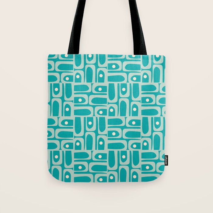 Mid Century Modern Piquet Abstract Geometric Multi Pattern in Aqua Teal Tote Bag Gallery Image 1
