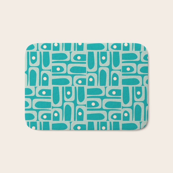 Mid Century Modern Piquet Abstract Geometric Multi Pattern in Aqua Teal Bath Mat Gallery Image 1