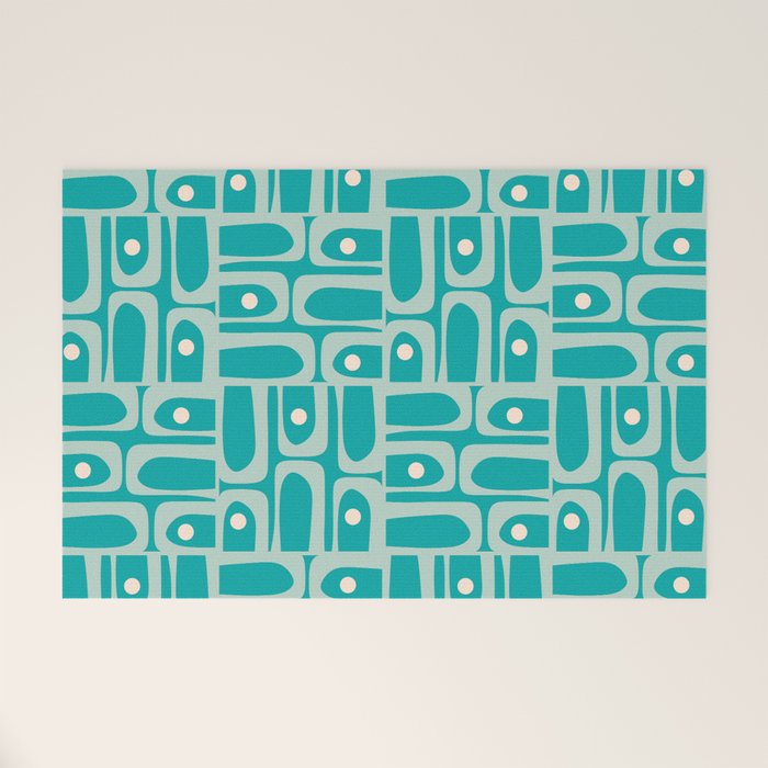 Mid Century Modern Piquet Abstract Geometric Multi Pattern in Aqua Teal Welcome Mat Gallery Image 1