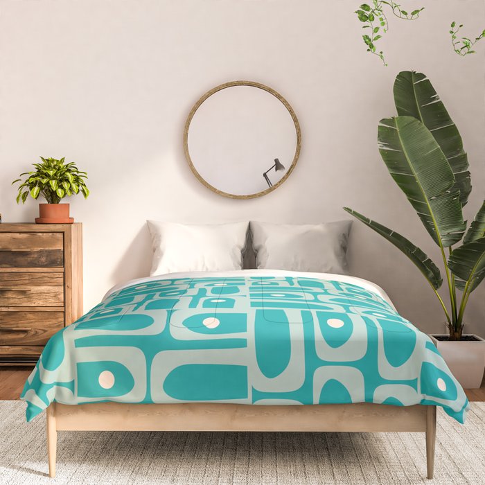 Mid Century Modern Piquet Abstract Geometric Multi Pattern in Aqua Teal Comforter Gallery Image 3