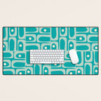 Mid Century Modern Piquet Abstract Geometric Multi Pattern in Aqua Teal Desk Mat Gallery Image 1
