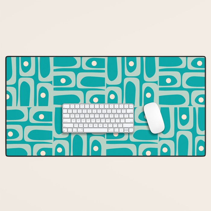 Mid Century Modern Piquet Abstract Geometric Multi Pattern in Aqua Teal Desk Mat Gallery Image 1