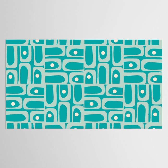 Mid Century Modern Piquet Abstract Geometric Multi Pattern in Aqua Teal Tablecloth Gallery Image 2