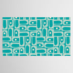 Mid Century Modern Piquet Abstract Geometric Multi Pattern in Aqua Teal Tablecloth Gallery Image 2