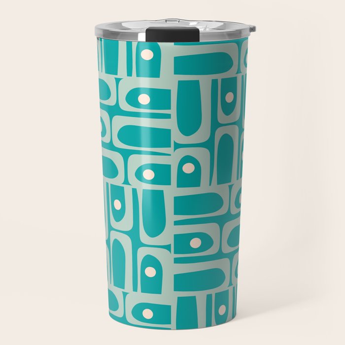 Mid Century Modern Piquet Abstract Geometric Multi Pattern in Aqua Teal Travel Mug Gallery Image 1