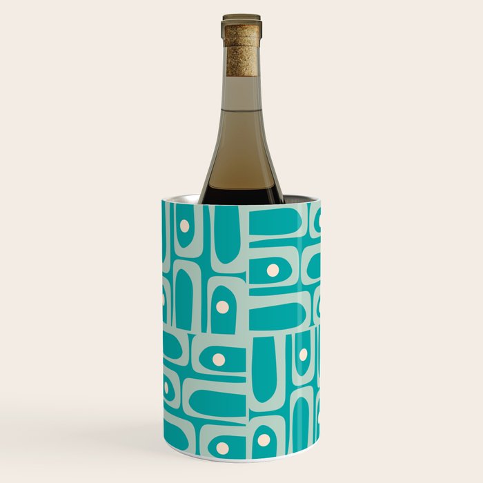 Mid Century Modern Piquet Abstract Geometric Multi Pattern in Aqua Teal Wine Chiller Gallery Image 2