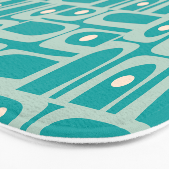 Mid Century Modern Piquet Abstract Geometric Multi Pattern in Aqua Teal Bath Mat Gallery Image 3