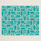 Mid Century Modern Piquet Abstract Geometric Multi Pattern in Aqua Teal Jigsaw Puzzle Gallery Image 1