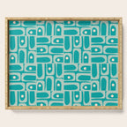 Mid Century Modern Piquet Abstract Geometric Multi Pattern in Aqua Teal Serving Tray Gallery Image 1